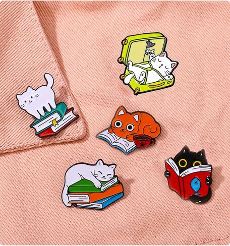 Cute Reading Cat Enamel Brooch Pins Set, 5PCS Cartoon Animals Badges Brooch Pins for Decor Backpacks Clothing Bags Jackets Accessories in Saudi Arabia