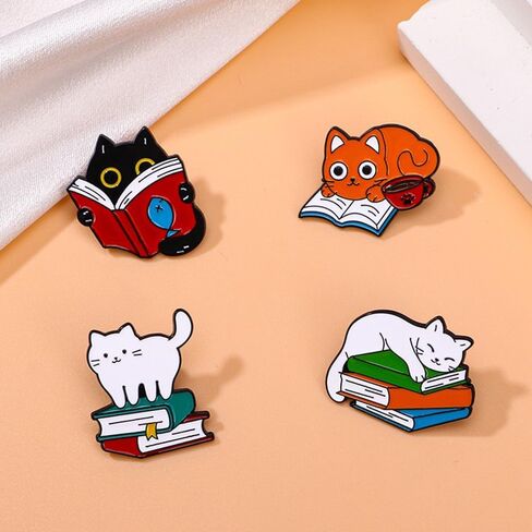 Cute Reading Cat Enamel Brooch Pins Set, 5PCS Cartoon Animals Badges Brooch Pins for Decor Backpacks Clothing Bags Jackets Accessories in Saudi Arabia