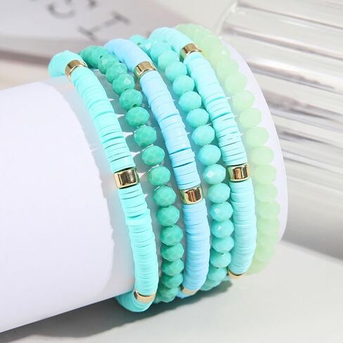 Bohemian Beaded Bracelets Multilayer Stackable Beads Wrap Bracelet Stretch Crystal Bead Bracelet for Women Teen Girls Christmas Gift Jewelry in Kuwait