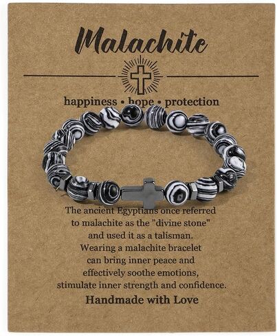 Pingyongchang Natural Stone Christian Cross Gifts for Women Men Healing Crystal Turquoise Bracelet Faith Easter Catholic Religious Stretch Bracelets Stress Relief Anxiety Yoga Bracelet For Teens in Saudi Arabia