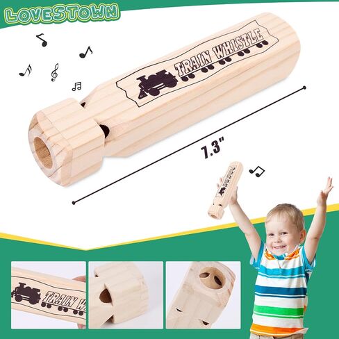 صفارة قطار خشبية للأطفال من LovesTown، صفارة قطار 4 درجات مقاس 7.3 سم من الخشب الطبيعي لحفلات أعياد الميلاد للأطفال وجائزة الكرنفال in Saudi Arabia