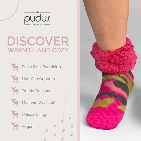 Pudus Cozy Winter Slipper Socks Women & Men w Non-Slip Grippers Faux Fur Sherpa in Saudi Arabia