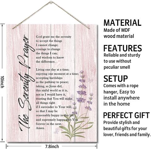The Serenity Prayer Wall Decor Sign, Bible Verse Inspirational Quote, Hanging Printed Wall Plaque Wood Signs, Living Room Bedroom Home Decor, Christian Scripture Prayer Wall Decor 10X7.8inch C in Kuwait