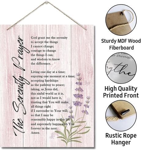 The Serenity Prayer Wall Decor Sign, Bible Verse Inspirational Quote, Hanging Printed Wall Plaque Wood Signs, Living Room Bedroom Home Decor, Christian Scripture Prayer Wall Decor 10X7.8inch C in Kuwait