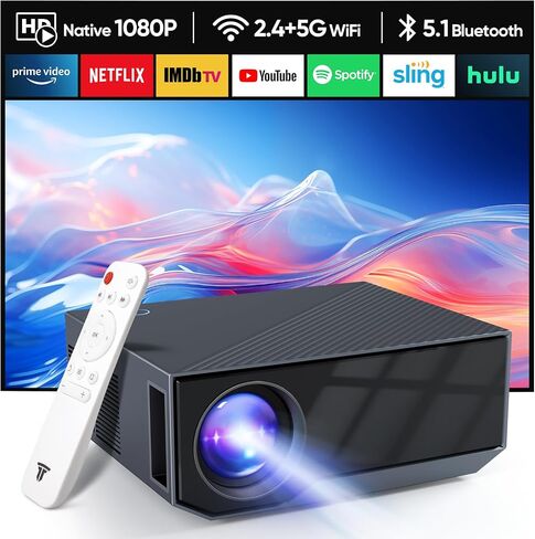 جهاز عرض مع 5G WiFi وBluetooth 5.2، تحديث 2024 18000 Lumens أصلي 1080P Full HD جهاز عرض صغير محمول، جهاز عرض أفلام متوافق مع iOS/Android/HDMI/USB/TV Stick (أسود) in Saudi Arabia