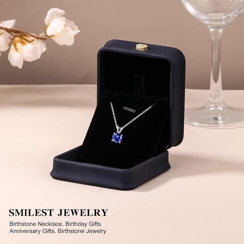 SMILEST Birthstone Necklace for Women Mom Wife, 1ct Sparkle Round Cut Birthstone Pendant 18K White Yellow Rose Gold Plated 925 Sterling Silver Birthstone Gifts for Women Mom Wife Friend in Kuwait