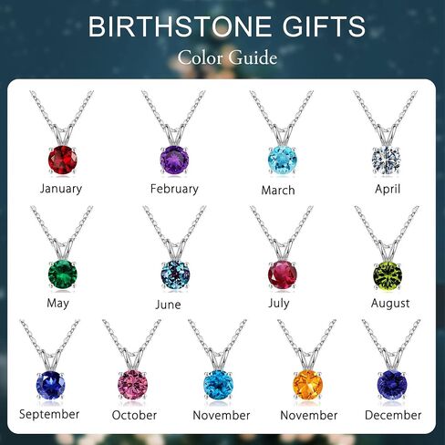 SMILEST Birthstone Necklace for Women Mom Wife, 1ct Sparkle Round Cut Birthstone Pendant 18K White Yellow Rose Gold Plated 925 Sterling Silver Birthstone Gifts for Women Mom Wife Friend in Kuwait