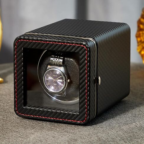 Watch Winder for Automatic Watches with Japanese Brushless Silent Motor, Sleek and Modern Leather Surface design, Automatic Watch Winder Box with ambient lighting for the Young and Trendy (Carbon) in Saudi Arabia