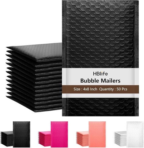 HBlife 50Pcs Bubble Mailers, 4x8 Inches Self Seal Blue Poly Mailers, Padded Envelopes Shipping Bags Packaging for Small Business in Kuwait