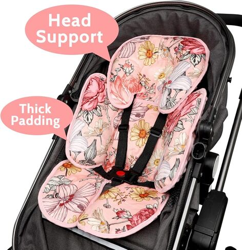 Infant Car Seat Insert for Newborn Girls Boys, HNHUAMING 2 In 1 Reversible Baby Car Seat Head & Body Support, Extra Soft Baby Car Seat Cushion Insert for Strollers, Swings, and Bouncers, Purple Floral in Saudi Arabia