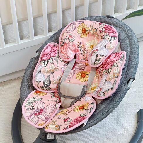 Infant Car Seat Insert for Newborn Girls Boys, HNHUAMING 2 In 1 Reversible Baby Car Seat Head & Body Support, Extra Soft Baby Car Seat Cushion Insert for Strollers, Swings, and Bouncers, Purple Floral in Saudi Arabia