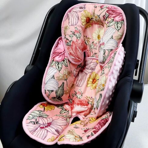 Infant Car Seat Insert for Newborn Girls Boys, HNHUAMING 2 In 1 Reversible Baby Car Seat Head & Body Support, Extra Soft Baby Car Seat Cushion Insert for Strollers, Swings, and Bouncers, Purple Floral in Saudi Arabia