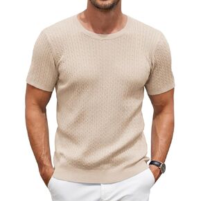 COOFANDY الرجال متماسكة تي شيرت قصيرة الأكمام Crewneck عادية خمر تي شيرت الصيف تويست بلوفر مغزول المحملة