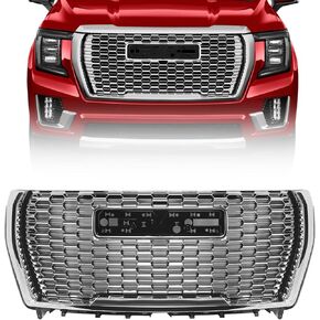 FIONE Front Bumper Grille Grill Compatible with 2021 2022 GMC Yukon/Yukon XL Denali Replaceable Silver Chrome Grilles 84835786…