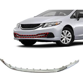 SecosAutoparts Chrome Front Lower Bumper Molding Trim Compatible with Honda Civic Sedan 2013 2014 2015# HO1044102 71108TR3A51 Front Center Grille Trim Molding