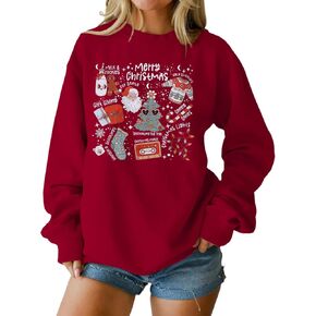 Ritatte عيد ميلاد سعيد البلوز المرأة Crewneck سانتا كلوز الجرافيك قميص مضحك عيد الميلاد طويلة الأكمام عطلة البلوز الأعلى in Kuwait