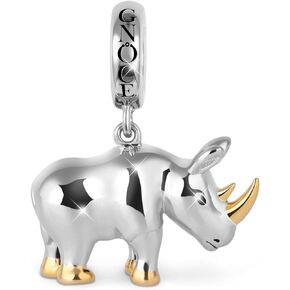 GNOCE Rhinoceros Pendant Charms for Bracelet 925 Sterling Silver Animal Charm Bead for Women Men Fit Bracelet/Necklace