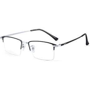 Titanium Frame Reading Glasses with Smoky Quartz Lenses - Natural Crystal Stone/Clear Real Glass R8914