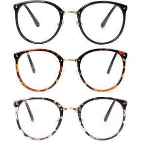 KoKoBin 3 Pack Round Metal Frames Reading Glasses for Women Lightweight TR90 Anti UV Glare Filter