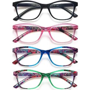 4-Pack Blue Light Blocking Reading Glasses for Women/men, Anti-Glare Readers with Floral and Classic Designs, Spring Hinges, Comfortable Lightweight Frames for Eye Strain Relief,3.0