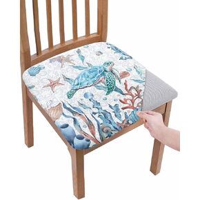 Coastal Chair Seat Covers for Dining Room Stretch Chair Seat Covers Set of 4,Chair Seat Protector Cushion Slipcovers for Kitchen Office Jellyfish Seahorse Shells Corals Starfish Seaweed Watercolor