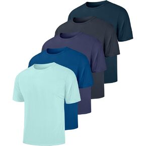 Mens T-Shirts Dry Fit Workout Short Sleeve Shirts Running Gym Fishing Hiking Athletic Tees Moisture Wicking Summer Work Tops Quick Dry 5 Pack XL