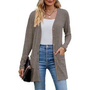Askyes Womens Cardigan Sweater Long Sleeve Lightweight Open Front Button Closure Fall Cardigans for Women Casual with Pockets in Kuwait