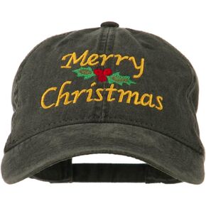 e4Hats.com Merry Christmas Mistletoe Embroidered Washed Dyed Cap