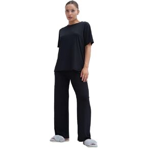 Talmont Women's Pajama Set Short Sleeve 2 Piece Outfits Lounge Set O Neck Pjs Sleepwear Silky Soft