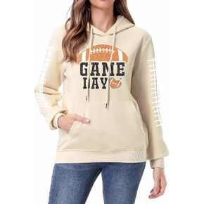 سترة بقلنسوة للسيدات من Game Day، سترات برسومات كرة القدم الأمريكية لموسم كرة القدم، بلوفر رياضي كاجوال بقلنسوة