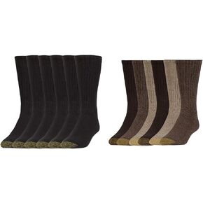 GOLDTOE Men's Harrington Crew Socks, Multi-color - Large Black (6-pairs)/Taupe Marl/Khaki (6-pairs)