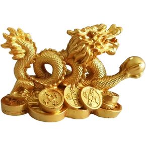 Chinese Gold Dragon Statue Good Luck and Wealth Figurine,Office Home Decor 3D Dragon Sculpture
