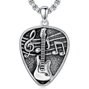 Crgari Music Necklace 925 Sterling Silver Guitar Pendant Guitar Pick Holder Necklace Music Jewelry Christmas Gifts for Men Women(With Gift Box)