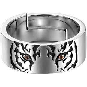 OIDIMS CZ Eye Tiger Wide Band Ring Animal Statement Open Ring for Men Women Dainty Adjustable Knuckle Middle Finger Cute Fashion Gifts Birthday Christmas Bff Personalized Jewelry Comfort Fit