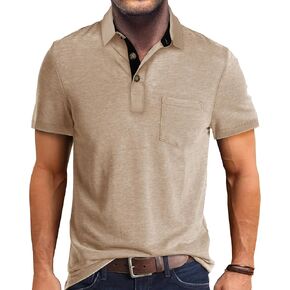 EDITCOZY Mens Polo Shirts with Pocket Casual Classic Short Sleeve Button Golf T-Shirt Top