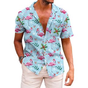 KYKU Hawaiian Shirts for Men Santa Claus Party Casual Button Down Short Sleeve Shirt with Pocket