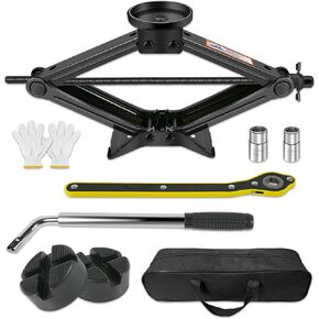 Car Jack Kit 2.5 Ton (5512 lbs) Scissor Jack for Car with Rubber Jack Pad Universal Jack Emergency Kit Tire Changing Kit for Car SUV MPV