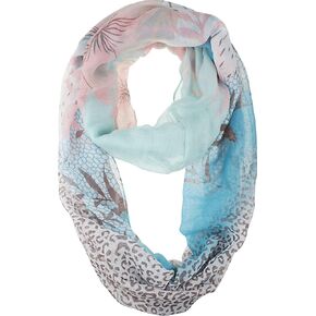 VIVIAN & VINCENT Soft Light Elegant Flower & Leopard Print Sheer Infinity Scarf