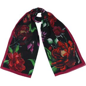 Anuschka Women's Original Printed Artwork Chiffon Scarf-Midnight Peony
