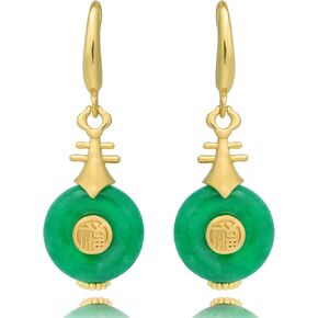 Jade Earrings for Women- Jade Dangle Drop Earrings 14K Gold Plated S925 Sterling Silver Hook/Jade Oval 8mm Cute Teardrop Earrings Jewelry Gift for Women