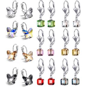 10 Pairs Butterfly Dangle Earrings for Women Fashion- Butterfly Earrings Leverback Earrings for womens Earrings Set -Cube Crystal Earrings Pack for Teens -Dainty Earrings Cute Earrings for Teen Girls