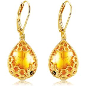 Bee Earrings 925 Sterling Silver Amber Bee Dangle Jewelry Present for Women