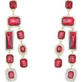 Vintage Rectangle Teardrop Chandelier Earrings, Art Deco Wedding Austrian Crystal Drop Dangle Earrings for Women Party Prom