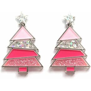 Christmas Sparkling Tree Drop Dangle Colorful Acrylic Earrings Glitter Stars Xmas Party Accessory Holiday Festival Statement Cute Sweet Jewelry Gifts for Women