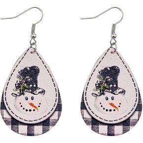 Plaid Snowman Earrings for Women Christmas Earrings for Women Double Sided Print Christmas Dangle Earrings Christmas Leather Earrings Winter Earrings Xmas Earrings Christmas Jewelry for Women Girls