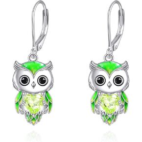 Owl Earrings for Women Sterling Silver Owl Jewelry Birthstone Owl Dangle Earrings Christmas Gifts