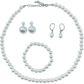 Pearl Necklace and Earring set - 4PCS 8mm Pearl Jewelry Set for Women Pearl Choker Necklace Pearl Bracelet Pearl Earrings Set Trendy Valentines Gift