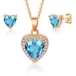 EVEVIC Austrian Crystal Halo Heart Pendant Necklace Earrings for Women 14K Gold Plated Hypoallergenic Jewelry Set