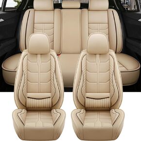 Amooca Car Seat Covers Full Set Automotive Seat Protection Fit for Most Cars SUVs Front & Back Seats Waterproof Nappa Leather Car Seat Cushion Breathable Black with Pillow & Lumbar Support