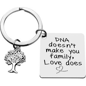 Xiahuyu Step Parent Keychain Gifts DNA Doesn't Make You Family Love Does Keychain Step Mom Gifts Step Dad Keychain Christmas Birthday Gifts Adoption Gifts
